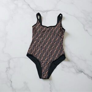 Fendi Black and Brown One-Piece Swimsuit